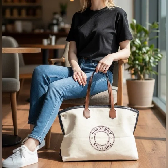 Beige Tote with Brown and Black Accents - Picture 1 of 17